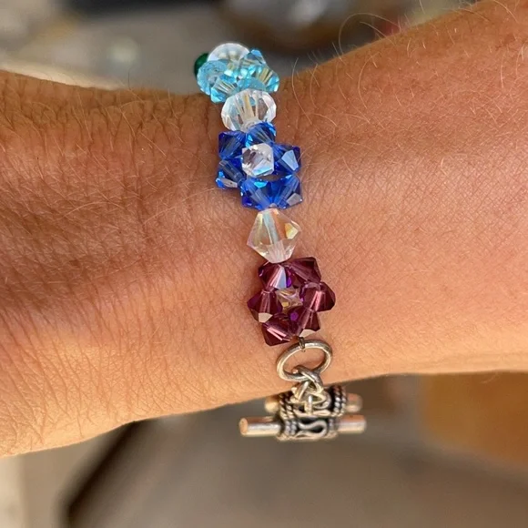 Handmade Swarovski Crystal flower rainbow pride bracelet - Picture 13 of 14